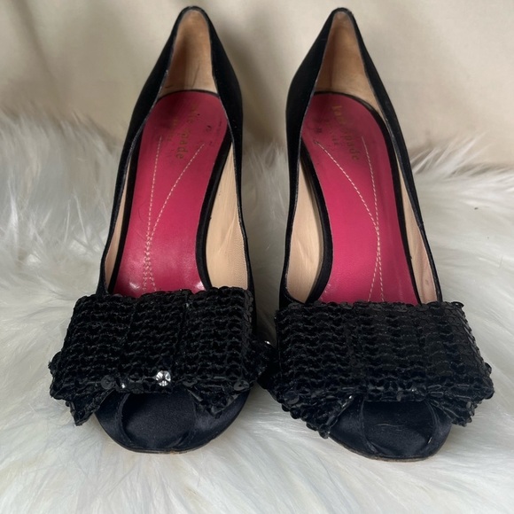 kate spade Shoes - Kate Spade Black Peep-Toe Heels with Bow